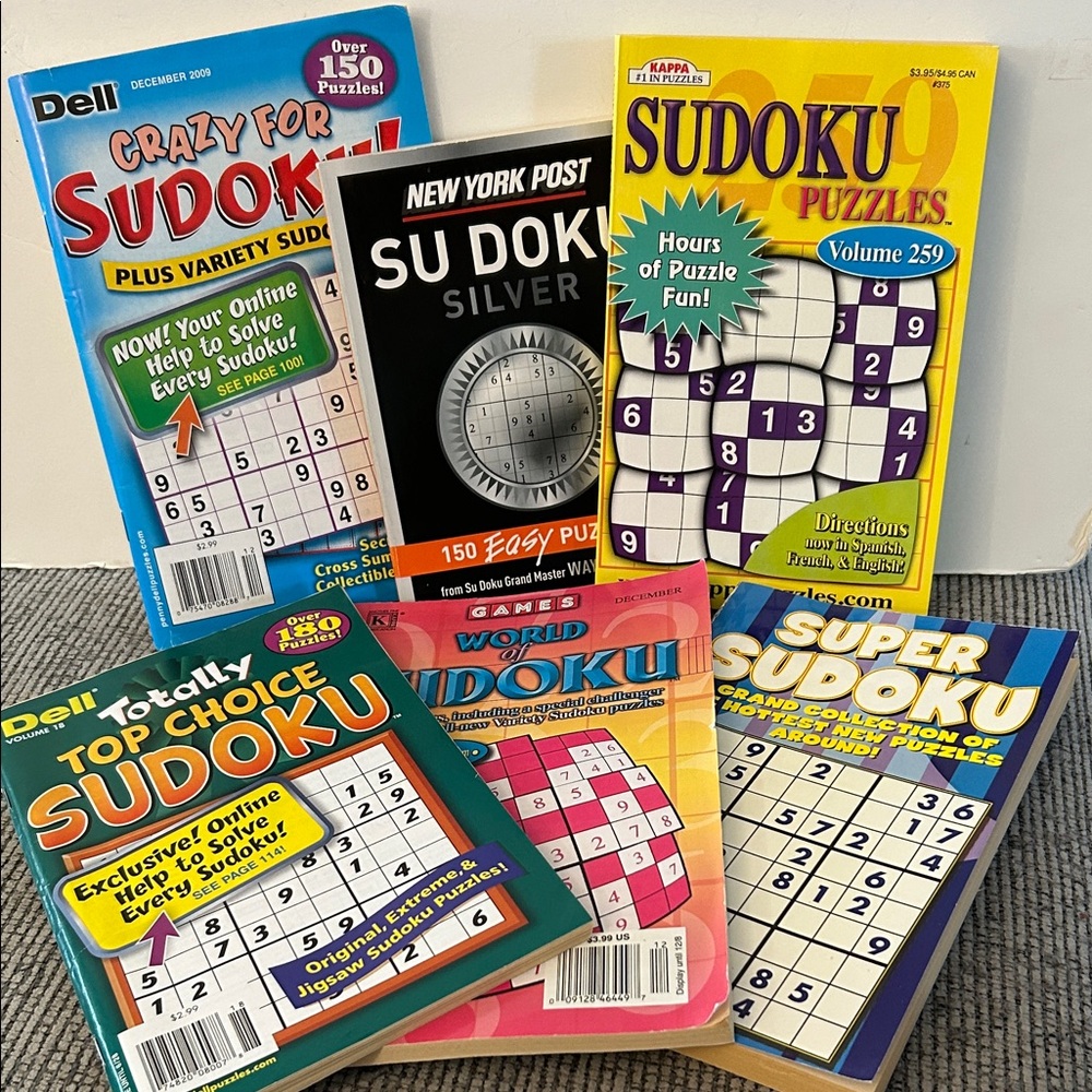 Sudoku Puzzle Book Collection x6 some new some used but lots of puzzles left